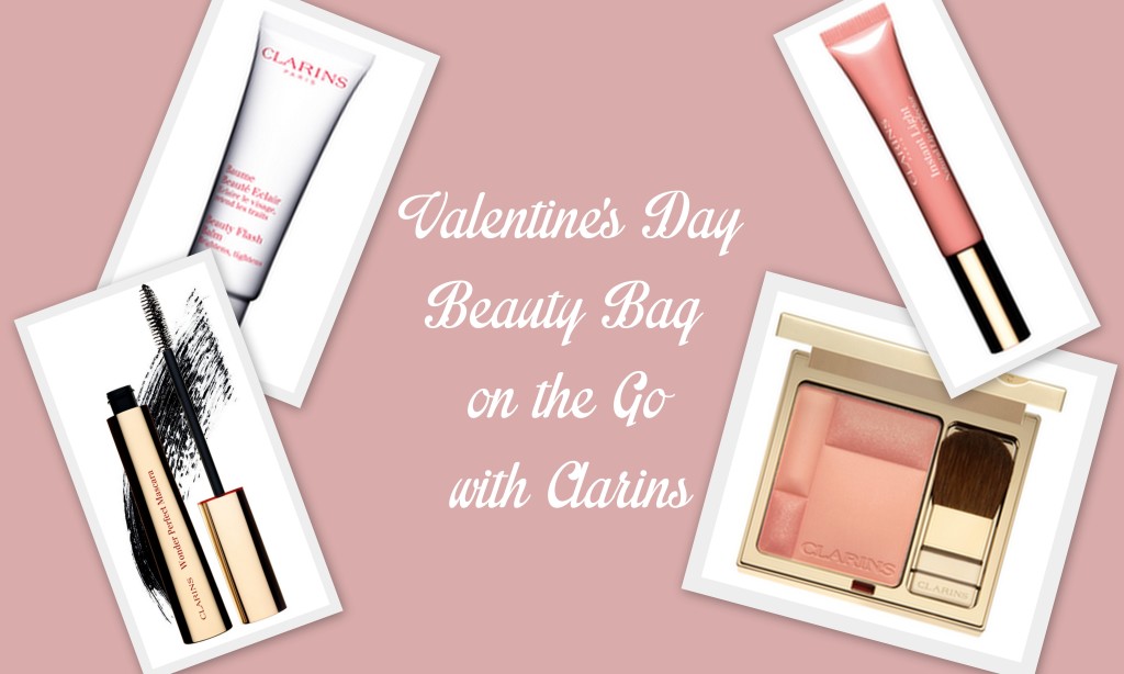 clarins valentine's day, clarins beauty, valentine's day beauty, beauty bag on the go, on the go beauty, clarins blush prodige, clarins blush prodige soft peach, clarins instant light, clarins instant light natural lip perfector, clarins instant light candy shimmer, clarins mascara, clarins wonder perfect mascara, clarins beauty flash balm