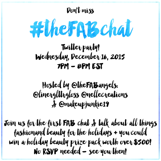 the fab angels, the fab chat, thefabchat, jenelle smit, nelle creations, sandra ditella, mom's makeup stash, dee thomson, linerglittergloss, liner and glitter and gloss oh my, twitter chat, canadian twitter chat, twitter party, canadian bloggers, toronto bloggers, canadian beauty bloggers
